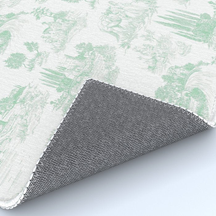 Toile de Jouy Vintage French Light Green & White Rug Gallery Image 4