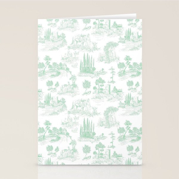 Toile de Jouy Vintage French Light Green & White Stationery Card Gallery Image 2