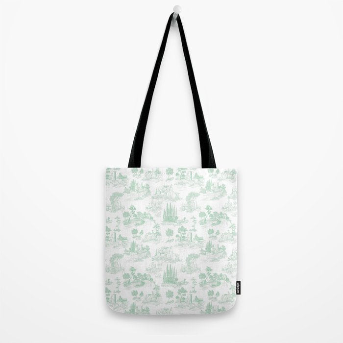 Toile de Jouy Vintage French Light Green & White Tote Bag Gallery Image 2