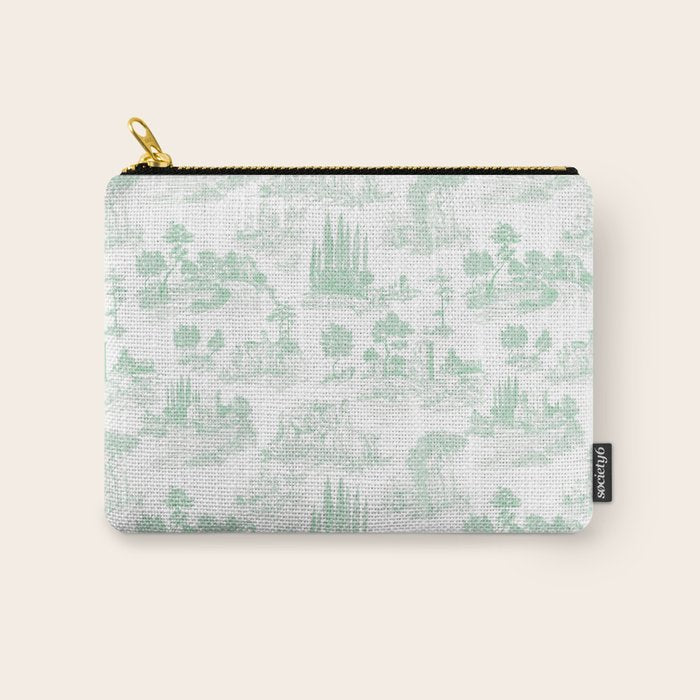 Toile de Jouy Vintage French Light Green & White Carry All Pouch Gallery Image 1