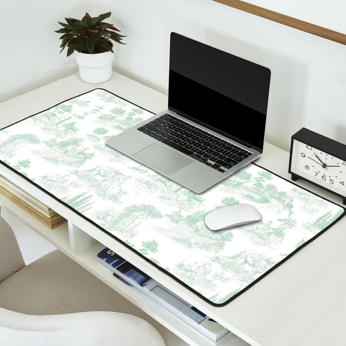 Toile de Jouy Vintage French Light Green & White Desk Mat Gallery Image 2