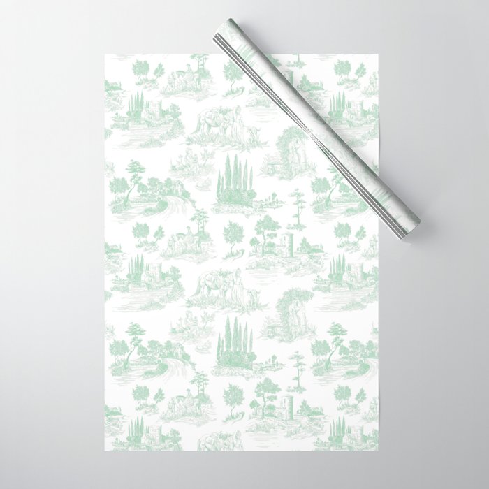 Toile de Jouy Vintage French Light Green & White Wrapping Paper Gallery Image 1