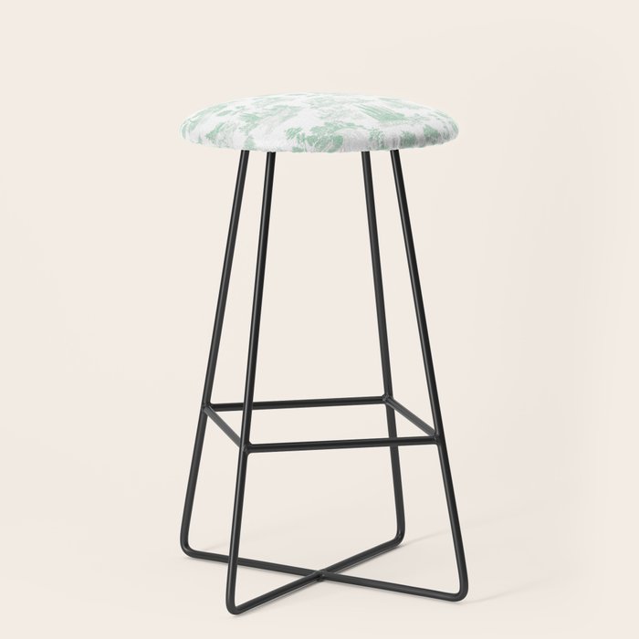 Toile de Jouy Vintage French Light Green & White Stool Gallery Image 1