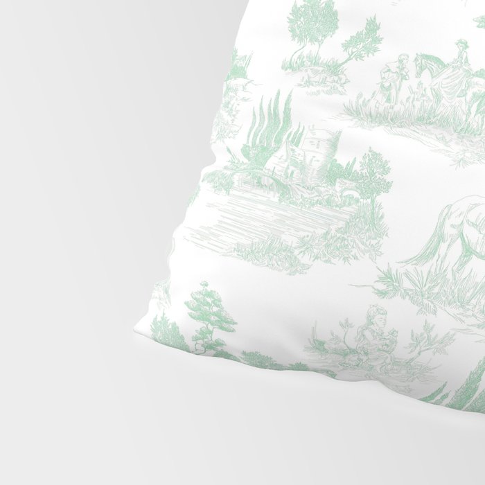 Toile de Jouy Vintage French Light Green & White Pillow Sham Gallery Image 4