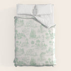 Toile de Jouy Vintage French Light Green & White Duvet Cover Gallery Image 6