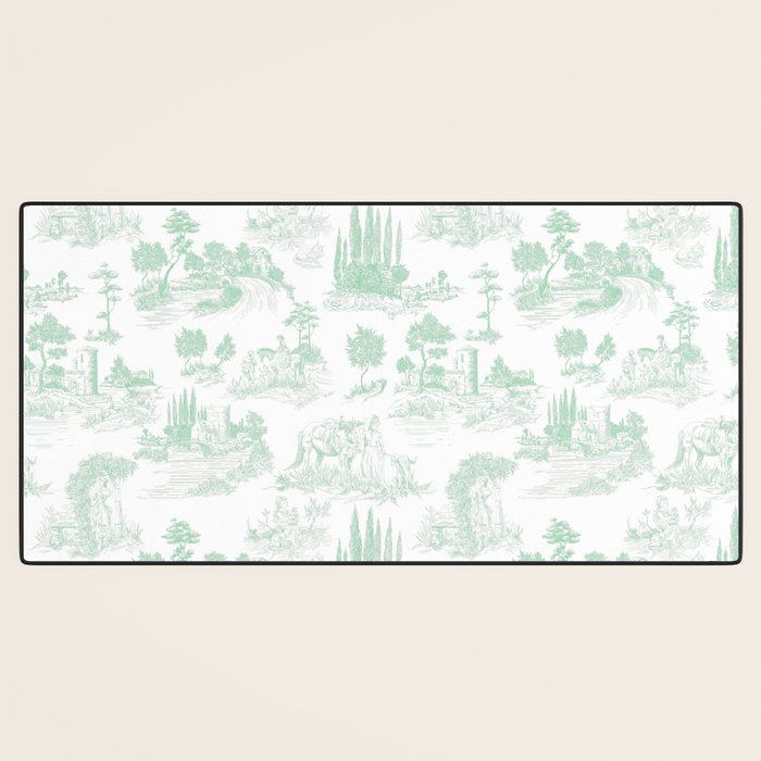 Toile de Jouy Vintage French Light Green & White Desk Mat Gallery Image 3