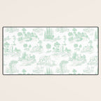 Toile de Jouy Vintage French Light Green & White Desk Mat Gallery Image 3