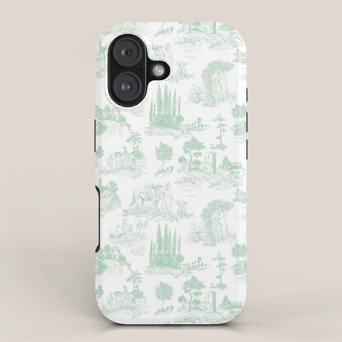 Toile de Jouy Vintage French Light Green & White iPhone Case Gallery Image 1
