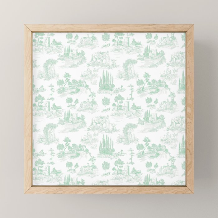 Toile de Jouy Vintage French Light Green & White Mini Art Print Gallery Image 1