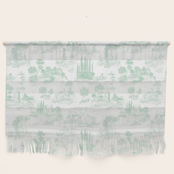 Toile de Jouy Vintage French Light Green & White Wall Hanging Gallery Image 1