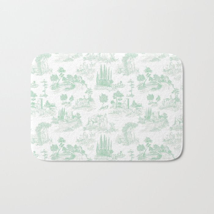 Toile de Jouy Vintage French Light Green & White Bath Mat Gallery Image 1