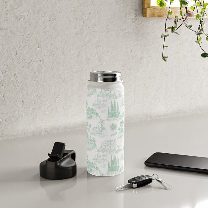 Toile de Jouy Vintage French Light Green & White Water Bottle Gallery Image 4