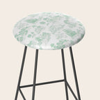 Toile de Jouy Vintage French Light Green & White Stool Gallery Image 2