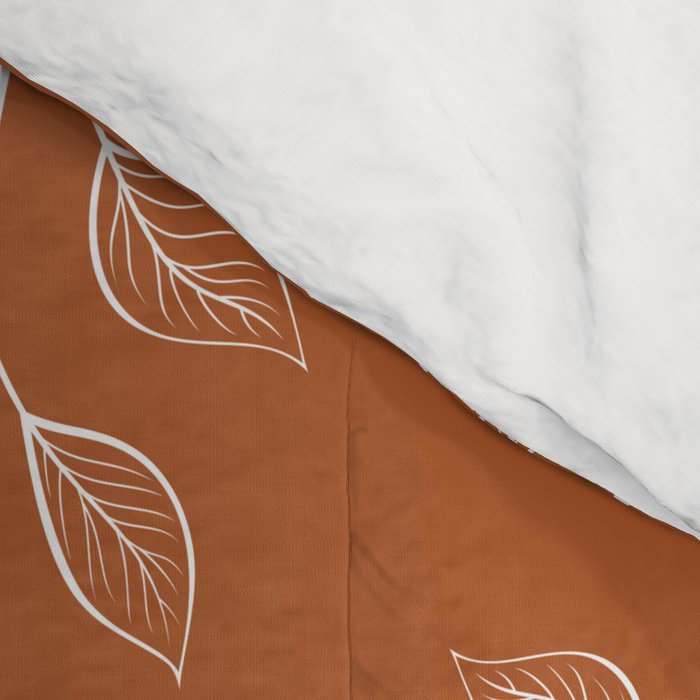 Delicate White Leaves and Branch on a Rust Orange Background Comforter Gallery Image 4