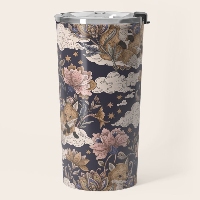 Fox Cubs in Moonlit Garden Travel Mug Gallery Image 2