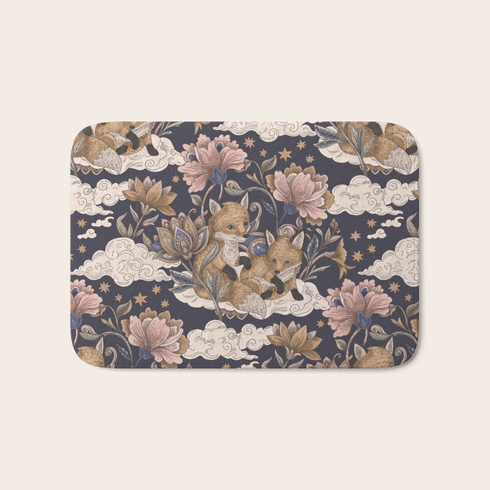 Fox Cubs in Moonlit Garden Bath Mat Gallery Image 1