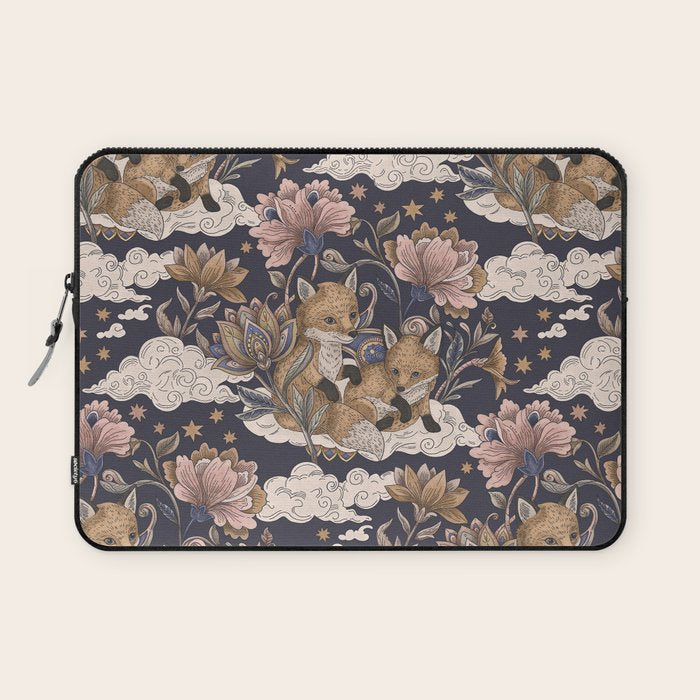 Fox Cubs in Moonlit Garden Laptop Sleeve Gallery Image 1