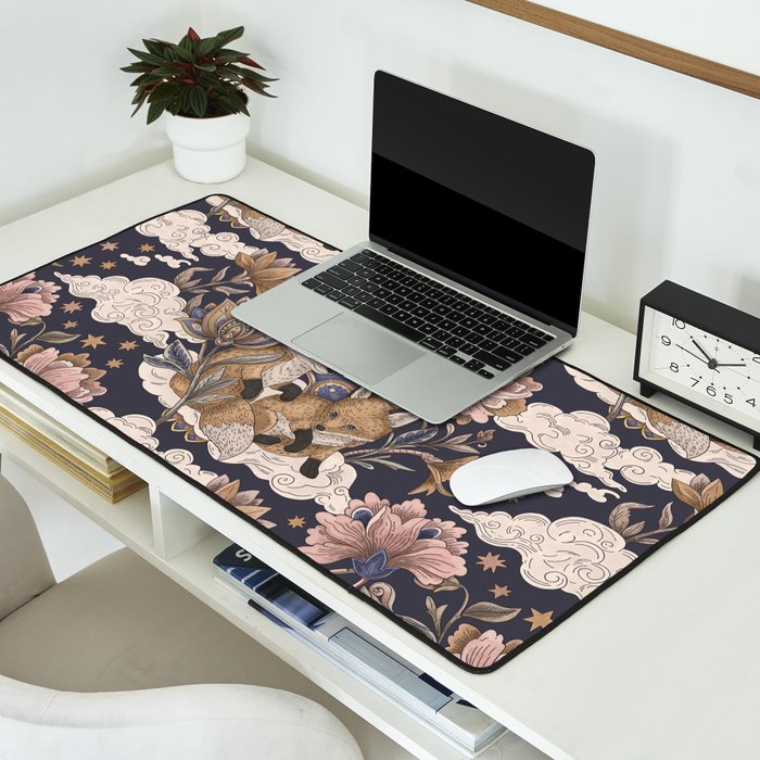 Fox Cubs in Moonlit Garden Desk Mat Gallery Image 2