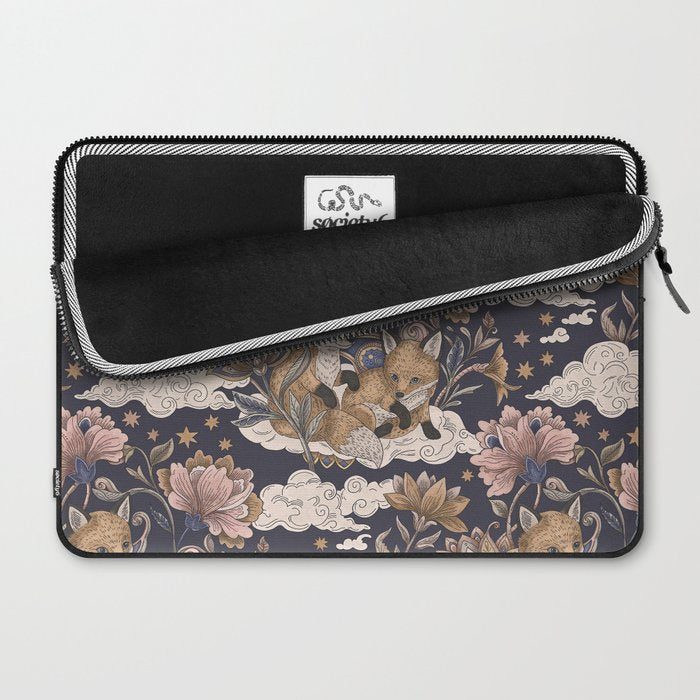 Fox Cubs in Moonlit Garden Laptop Sleeve Gallery Image 2