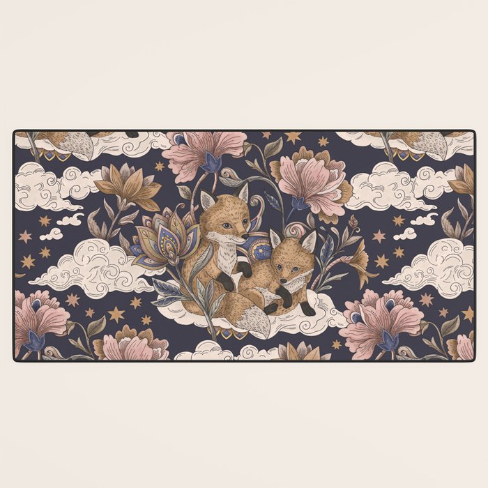 Fox Cubs in Moonlit Garden Desk Mat Gallery Image 3