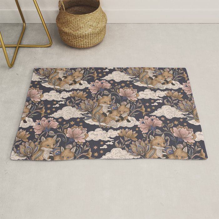 Fox Cubs in Moonlit Garden Rug Gallery Image 1