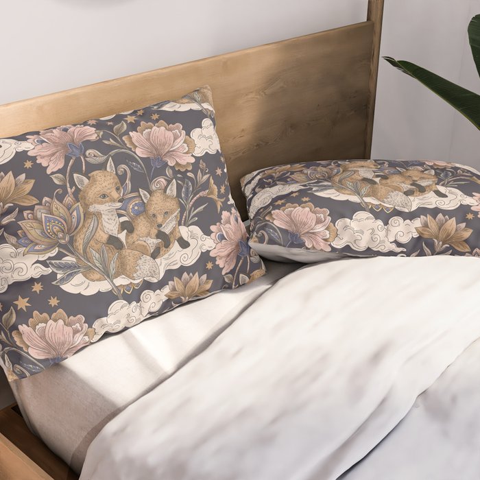 Fox Cubs in Moonlit Garden Pillow Sham Gallery Image 2