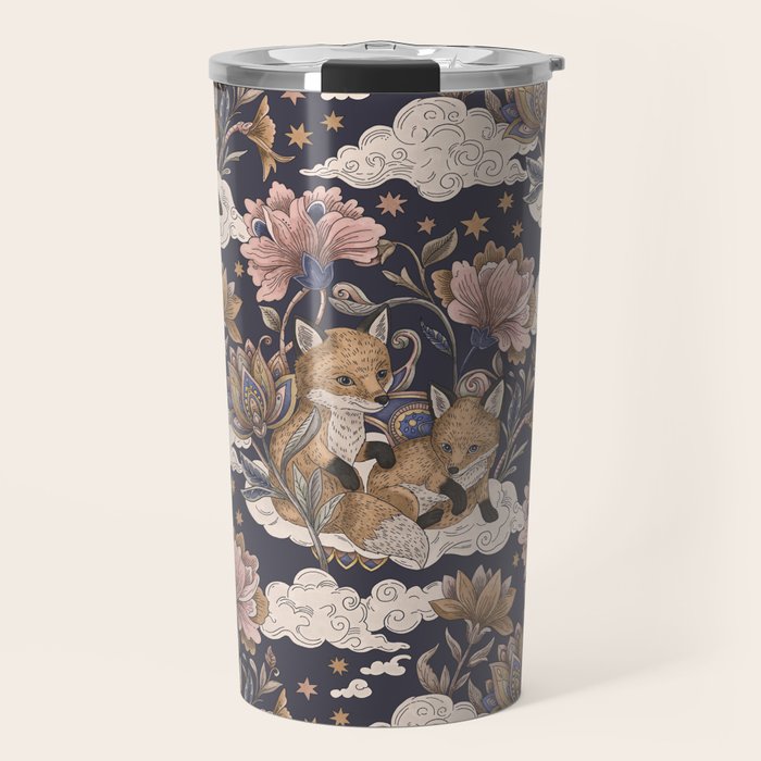 Fox Cubs in Moonlit Garden Travel Mug Gallery Image 1