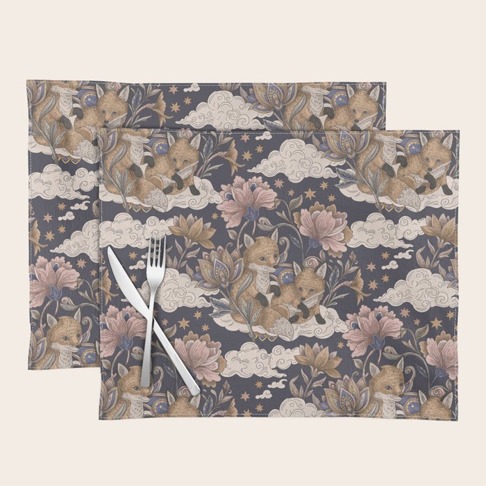 Fox Cubs in Moonlit Garden Placemat Gallery Image 1