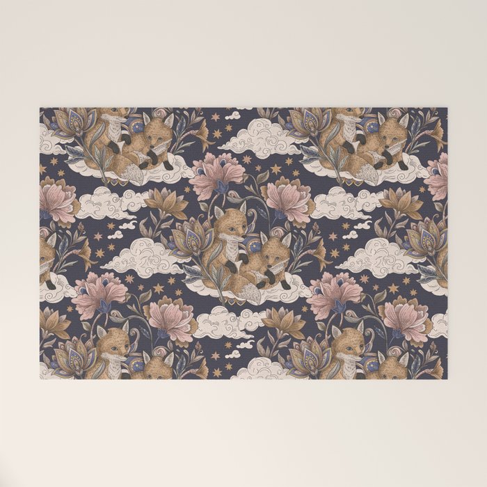Fox Cubs in Moonlit Garden Welcome Mat Gallery Image 1