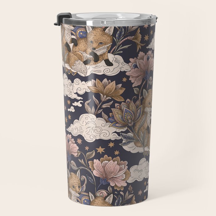 Fox Cubs in Moonlit Garden Travel Mug Gallery Image 3