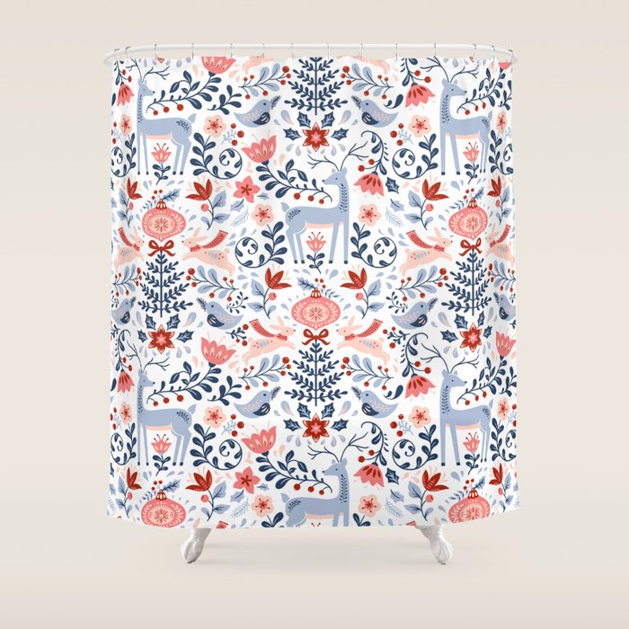 Folk Art Christmas Shower Curtain Gallery Image 1