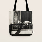 Paris, 1926, Dog out of Window Paris France black and white photograph Tote Bag Gallery Image 1