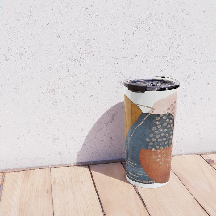 Abstract Terracotta, Navy Blue, Blush Pink, Art Print By LandSartprints  Travel Mug Gallery Image 4