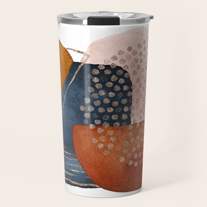 Abstract Terracotta, Navy Blue, Blush Pink, Art Print By LandSartprints  Travel Mug Gallery Image 1
