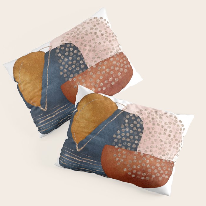 Abstract Terracotta, Navy Blue, Blush Pink, Art Print By LandSartprints  Pillow Sham Gallery Image 1