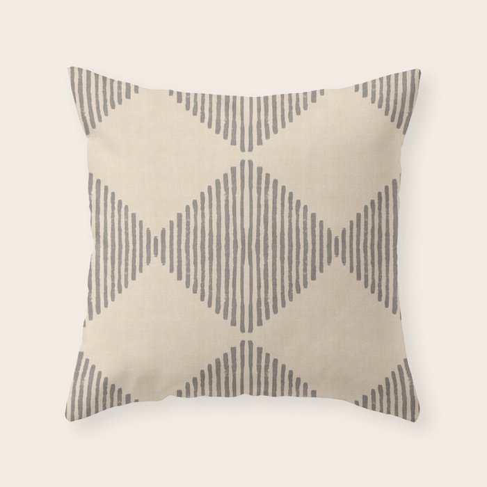 Diamond Stripe Geometric Block Print In Beige Throw Pillow Gallery Image 6