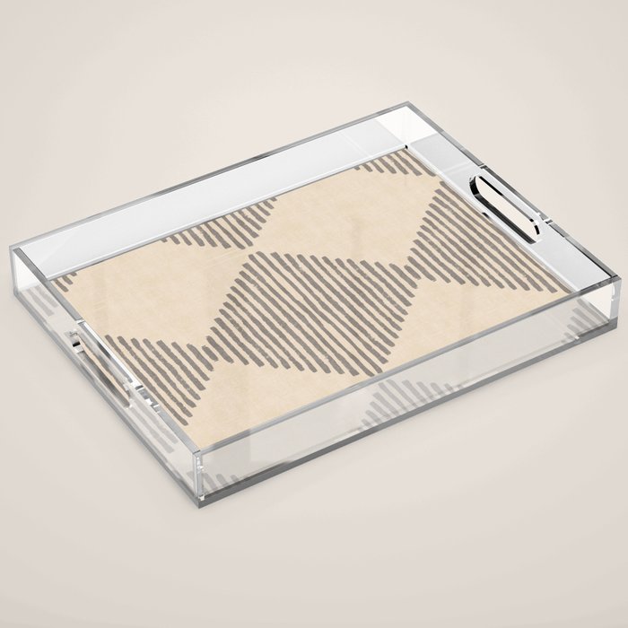 Diamond Stripe Geometric Block Print In Beige Acrylic Tray Gallery Image 1