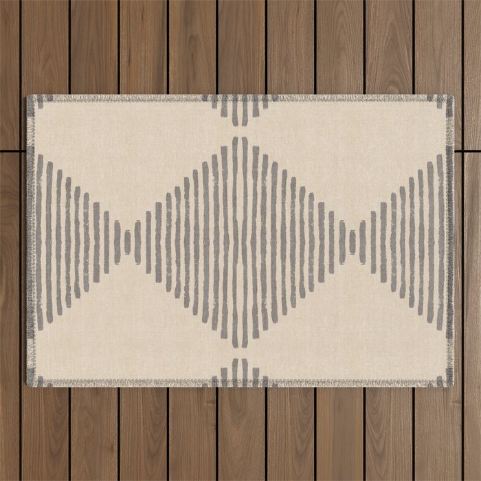 Diamond Stripe Geometric Block Print In Beige Outdoor Rug Gallery Image 1