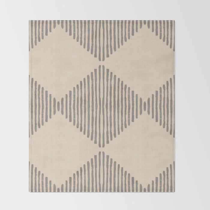 Diamond Stripe Geometric Block Print In Beige Throw Blanket Gallery Image 2