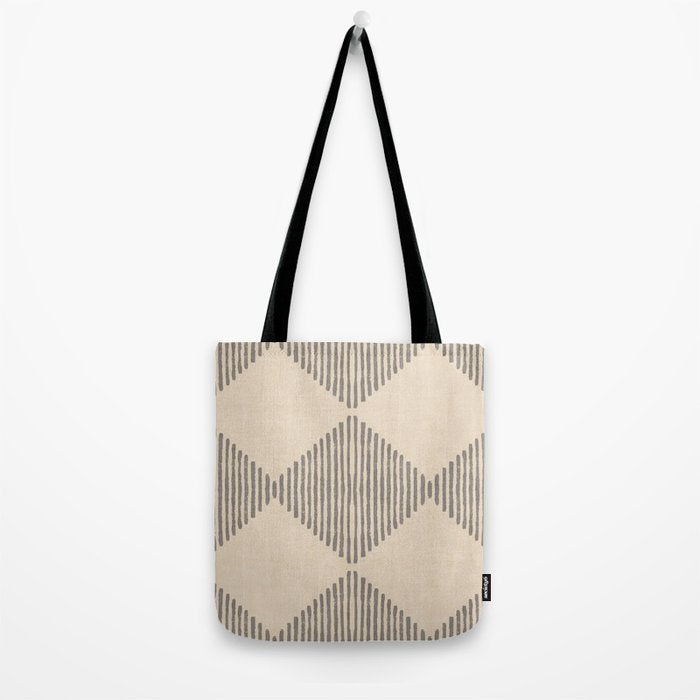 Diamond Stripe Geometric Block Print In Beige Tote Bag Gallery Image 2