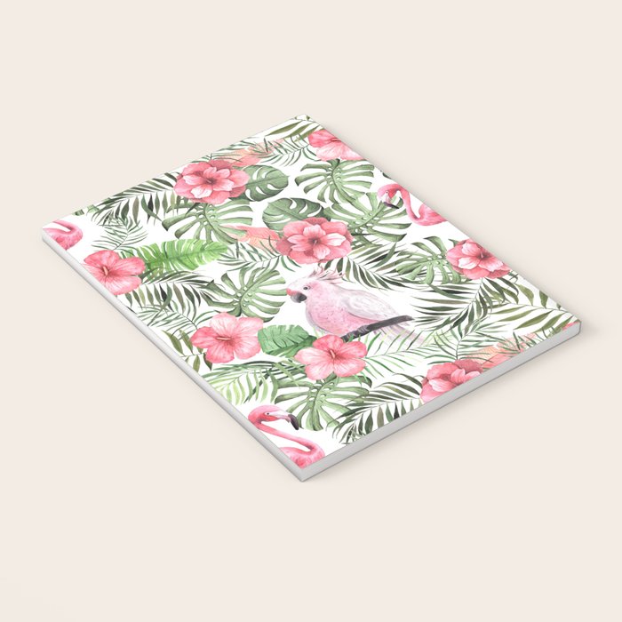 Watercolor Tropical Leaves Flowers Flamingo Cockatoo Notebook Gallery Image 3