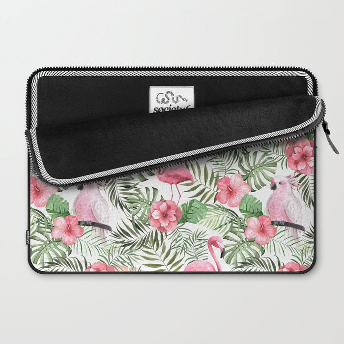 Watercolor Tropical Leaves Flowers Flamingo Cockatoo Laptop Sleeve Gallery Image 2