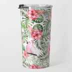 Watercolor Tropical Leaves Flowers Flamingo Cockatoo Travel Mug Gallery Image 3