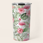 Watercolor Tropical Leaves Flowers Flamingo Cockatoo Travel Mug Gallery Image 1