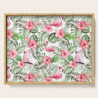 Watercolor Tropical Leaves Flowers Flamingo Cockatoo Serving Tray Gallery Image 1