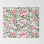 Watercolor Tropical Leaves Flowers Flamingo Cockatoo Throw Blanket Gallery Image 2