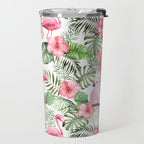 Watercolor Tropical Leaves Flowers Flamingo Cockatoo Travel Mug Gallery Image 2