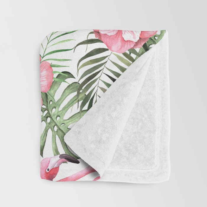 Watercolor Tropical Leaves Flowers Flamingo Cockatoo Throw Blanket Gallery Image 3