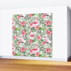 Watercolor Tropical Leaves Flowers Flamingo Cockatoo Wall Mural Gallery Image 2