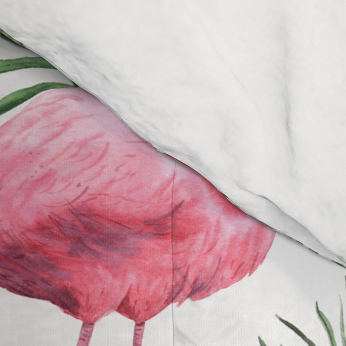 Watercolor Tropical Leaves Flowers Flamingo Cockatoo Comforter Gallery Image 4